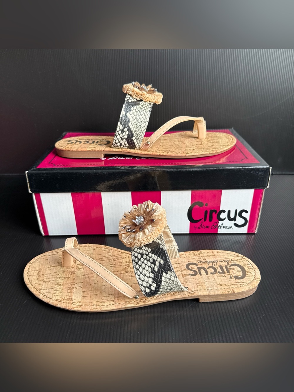 NIB Circus By Sam Edelman Barbara Cashmere Toe Loop Cork Sandals Womens Size 9.5